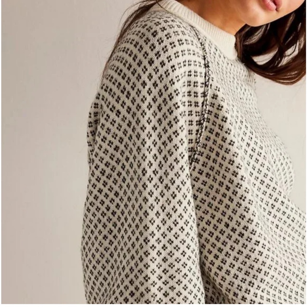 Free People “As if” Pullover Sweater in ivory combo by We the Free NEW Sz L - Picture 4 of 13